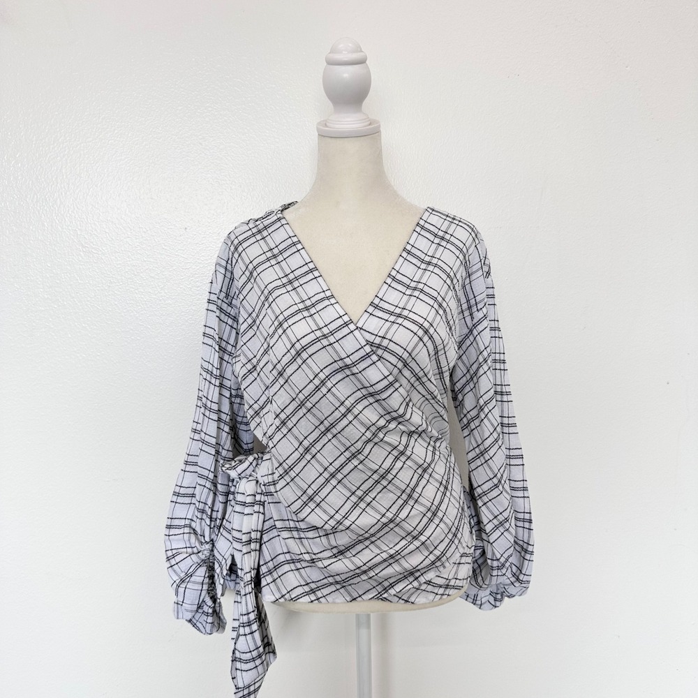 Sundance Blouse Womens M White Wrap Top Cottagecore Puff Sleeve‎